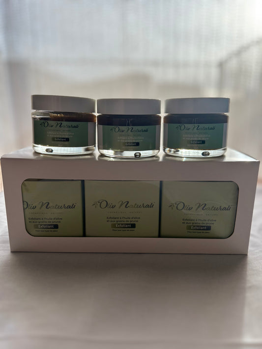 Pack 3 exfoliants grains de prunes et huile d’olive